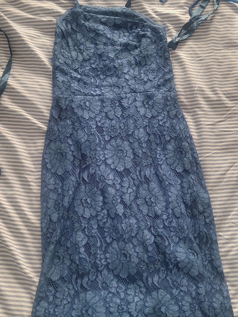 Lulu's Dusty Blue Lace Midi Dress
